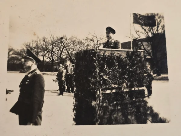 High Rank Luftwaffe officers speech w Swastika Banner Flag WW2 German Third Reich Era Photo