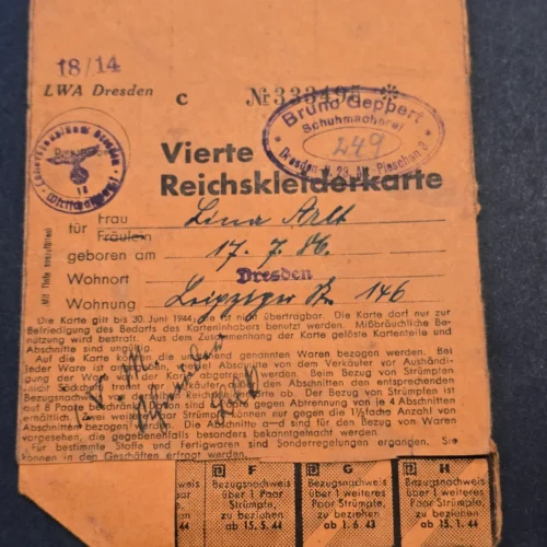 Lot of Third Reich Nazi German Wartime Clothing Ration Cards w/ Consecutive Numbers – WWII Era – Matching Set