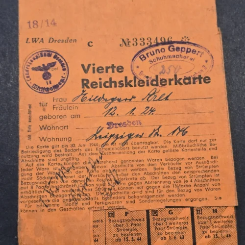 Lot of Third Reich Nazi German Wartime Clothing Ration Cards w/ Consecutive Numbers – WWII Era – Matching Set