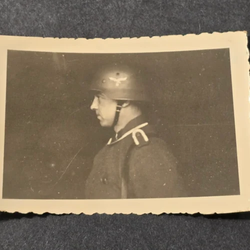 Luftwaffe Steel Helmet w Swastika Eagle WW2 German Third Reich Era Military Photo