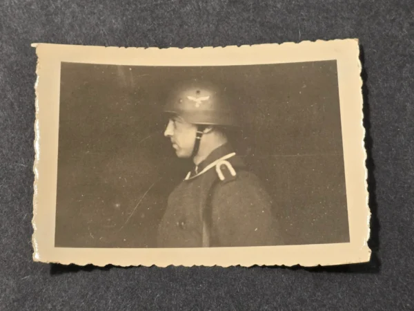 Luftwaffe Steel Helmet w Swastika Eagle WW2 German Third Reich Era Military Photo
