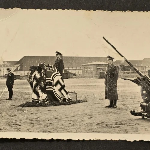 luftwaffe-swastika-battle-flag-w-flak-cannon-officers-steel-helmet-guard-w-sword-parade-ph-02-ed888130 Luftwaffe Swastika Battle Flag w Flak Cannon - Officers Steel Helmet Guard w Sword Parade Photo WW2 German