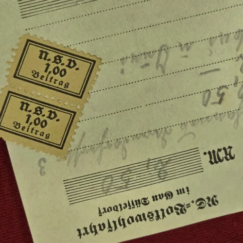 Nazi German Third Reich 1938 NS-Volkswohlfahrt (NSV) Gau Düsseldorf Receipt w Attached Contribution Stamps