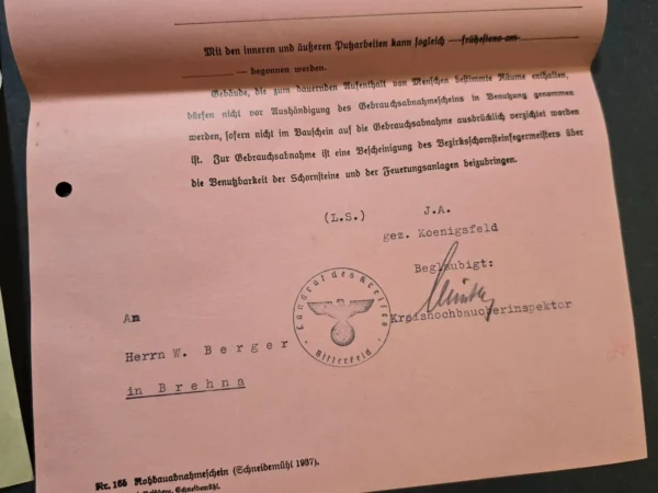 original-1935-1938-german-third-reich-document-group-building-permits-fire-insurance-and-g-03-ea01e939 Original 1935–1938 German Third Reich Document Group – Building Permits, Fire Insurance & Genealogical Record
