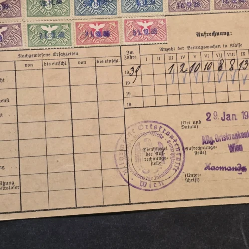 Original German Third Reich 1939 German Winter Relief (WHW) Savings Card w Complete Stamp Set 1940 Wien (Vienna)