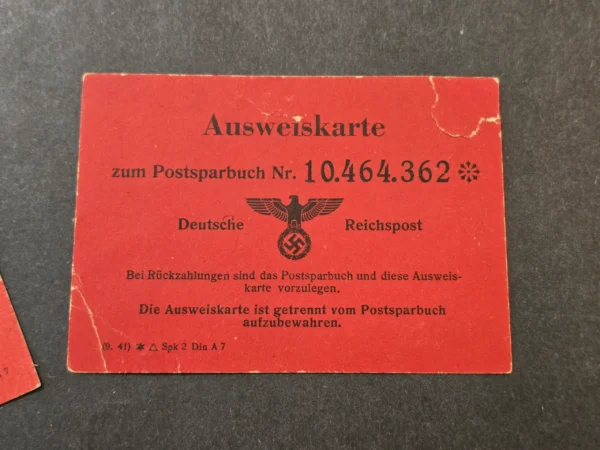 Original WWII German Deutsche Reichspost Postsparbuch Ausweiskarte ID Card Lot