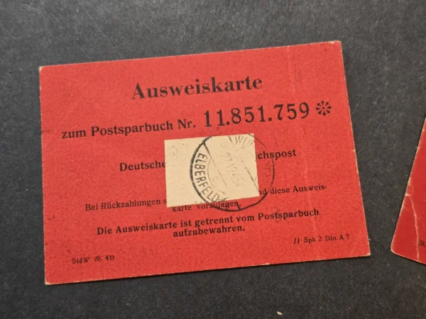Original WWII German Deutsche Reichspost Postsparbuch Ausweiskarte ID Card Lot