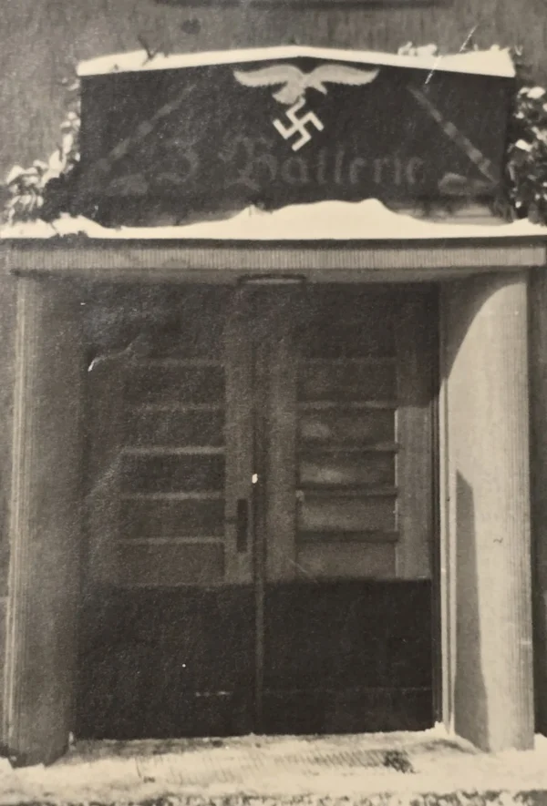 Original WWII Luftwaffe 3. Swastika Eagle Batterie Barracks Entrance Photo Flak Unit Sign German Photo
