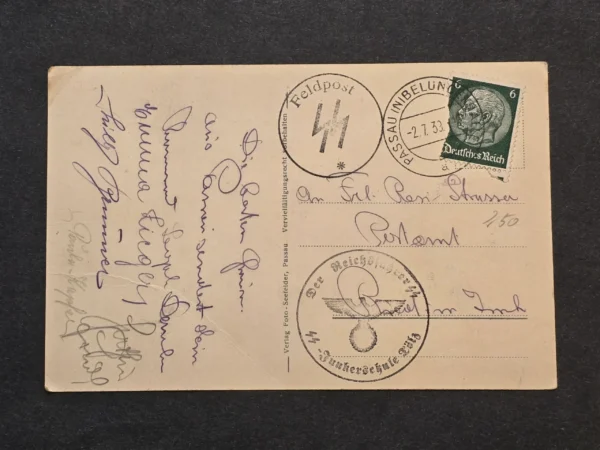 Rare German 1933 SS Feldpost Postcard SS Reichsführerschule Cachet