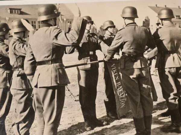Rare Original Waffen-SS "Wiking" Division Photograph – Viken Bataljon Standard Flag