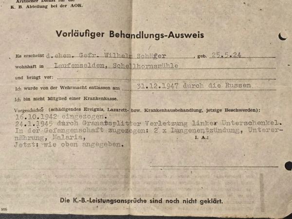 RARE WW2 German POW Release Certificate 1947 Russian Prison Repatriation Document