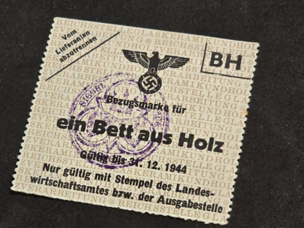 rare-ww2-german-third-reich-1944-bh-wooden-bed-ration-coupon-bezugsmarke-reichsstelle-germ-02-7661c5b6 Rare WW2 German Third Reich 1944 BH Wooden Bed Ration Coupon Bezugsmarke Reichsstelle Germany WWII