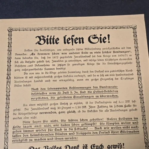 RARE WWI German Invalidendank Charity Appeal Document Berlin 1915 War Veterans