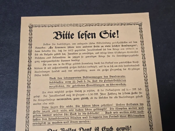 RARE WWI German Invalidendank Charity Appeal Document Berlin 1915 War Veterans