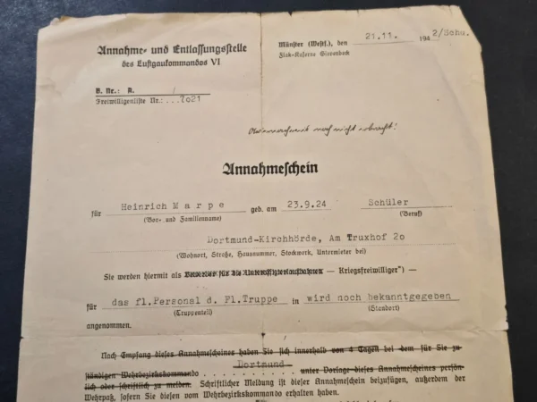 rare-wwii-german-young-18-y-o-luftwaffe-acceptance-certificate-document-1942-flieger-trupp-02-ec20dfdf RARE WWII German Young 18 y/o Luftwaffe Acceptance Certificate Document 1942 Flieger Truppe