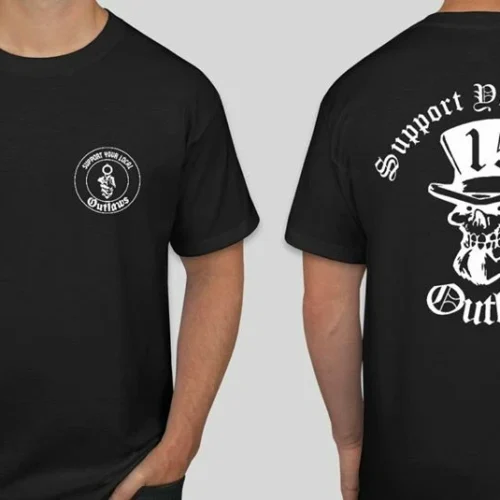 s-l1600 (12) Support your local Outlaws 15 Top Hat Gun T shirt SYLO 2 sided