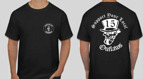 s-l1600 (12) Support your local Outlaws 15 Top Hat Gun T shirt SYLO 2 sided