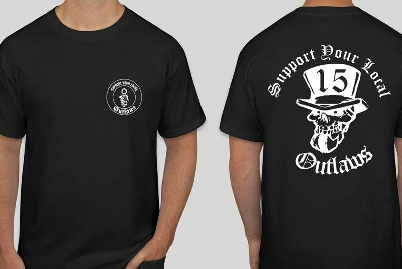 Support your local Outlaws 15 Top Hat Gun T shirt SYLO 2 sided
