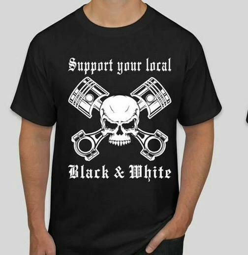 Support your local outlaws T shirt Skull with Pistons SYLO