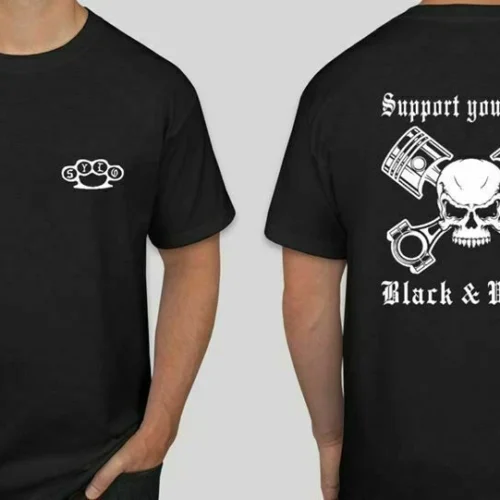 Support your local Outlaws skull with pistons brass knuckle T shirt SYLO 2 sided