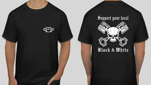 Support your local Outlaws skull with pistons brass knuckle T shirt SYLO 2 sided