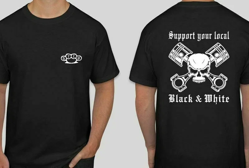 Support your local Outlaws skull with pistons brass knuckle T shirt SYLO 2 sided