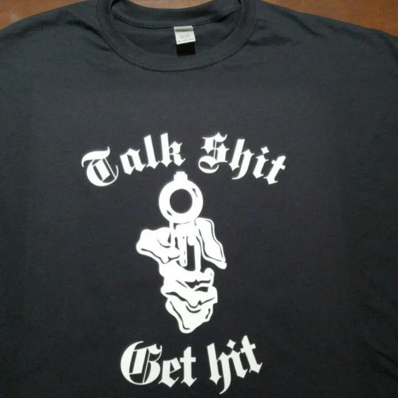 Support your local outlaws T shirt Talk Shit get hit skeleton hand with Gun SYLO