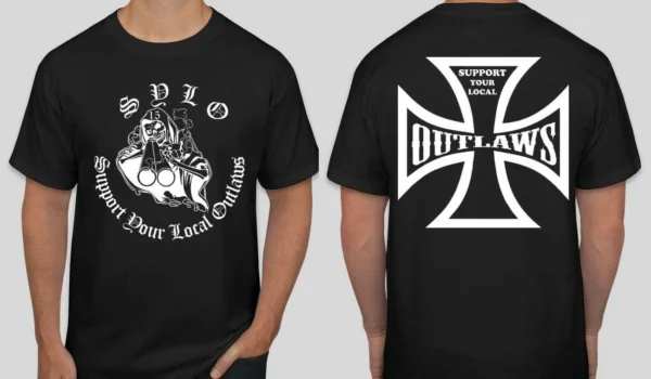s-l1600 (26) WW2 Nazi German SS Iron Cross Support your Local Outlaws T shirt 2 sided SYLO