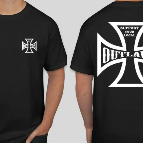 WW2 Nazi German SS Iron Cross Support your Local Outlaws T shirt 2 sided
