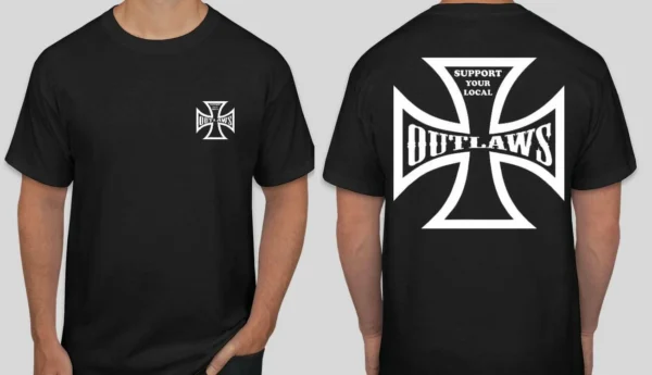 WW2 Nazi German SS Iron Cross Support your Local Outlaws T shirt 2 sided