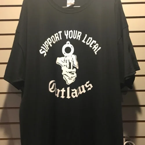s-l1600 Support your local outlaws T shirt Skeleton hand with Gun SYLO