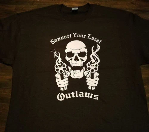 Support your local outlaws T shirt skull with guns