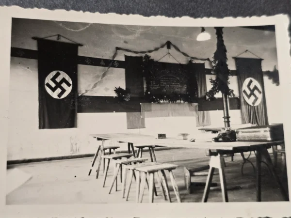 SA Stormtroopers Room w Swastika Flags Banners SA Logos WW2 German Photo