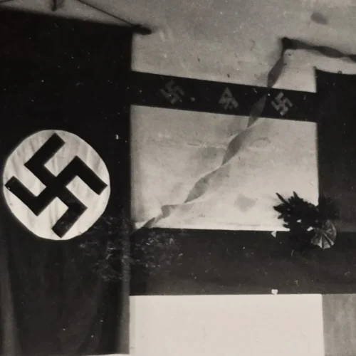 SA Stormtroopers Room w Swastika Flags Banners SA Logos WW2 German Photo