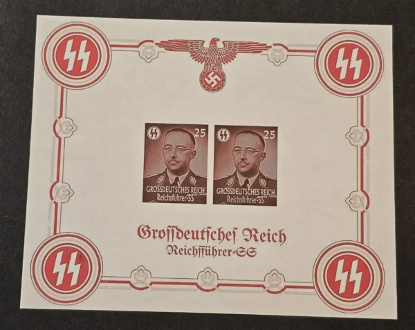 SS Reichsfuhrer Heinrich Himmler Third Reich WW2 Nazi German Souvenir Stamp Sheet
