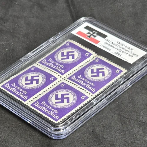 SWASTIKA OFFICIALS Stamps Block x 4 w Hard Slab Case WW2 Nazi German Third Reich NSDAP Government Use Postage 6pf