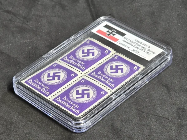 SWASTIKA OFFICIALS Stamps Block x 4 w Hard Slab Case WW2 Nazi German Third Reich NSDAP Government Use Postage 6pf