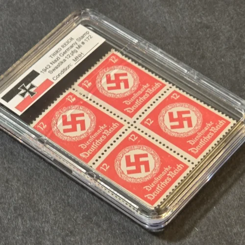 SWASTIKA OFFICIALS Stamps Block x 4 w Hard Slab Case WW2 Nazi German Third Reich NSDAP Government Use Postage