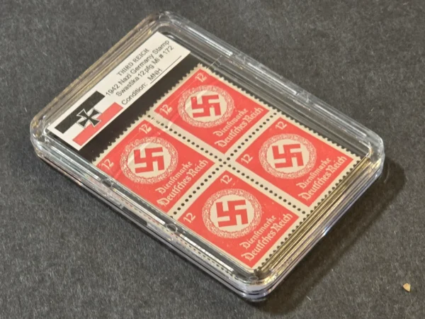 SWASTIKA OFFICIALS Stamps Block x 4 w Hard Slab Case WW2 Nazi German Third Reich NSDAP Government Use Postage