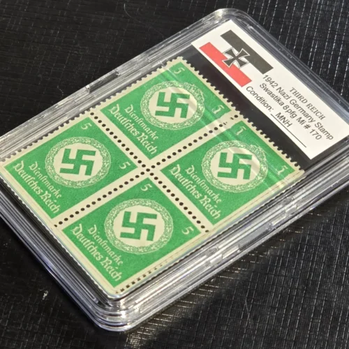 SWASTIKA OFFICIALS Stamps Block x 4 w Hard Slab Case WW2 Nazi German Third Reich NSDAP Government Use Postage 5Pf
