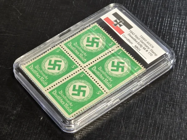SWASTIKA OFFICIALS Stamps Block x 4 w Hard Slab Case WW2 Nazi German Third Reich NSDAP Government Use Postage 5Pf