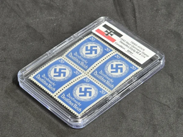 SWASTIKA OFFICIALS Stamps Block x 4 w Hard Slab Case WW2 Nazi German Third Reich NSDAP Government Use Postage 20pf