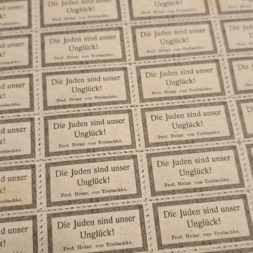 The Jews are our misfortune! WW2 Nazi German Third Reich Anti-Semitic Jewish Propaganda Stamp Sheet of 60