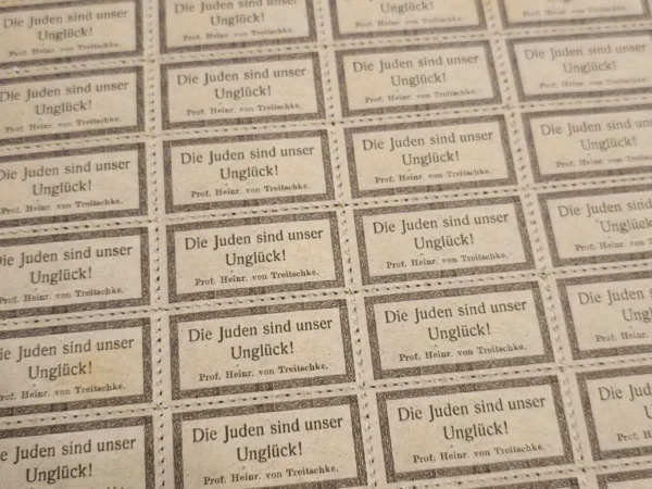 The Jews are our misfortune! WW2 Nazi German Third Reich Anti-Semitic Jewish Propaganda Stamp Sheet of 60