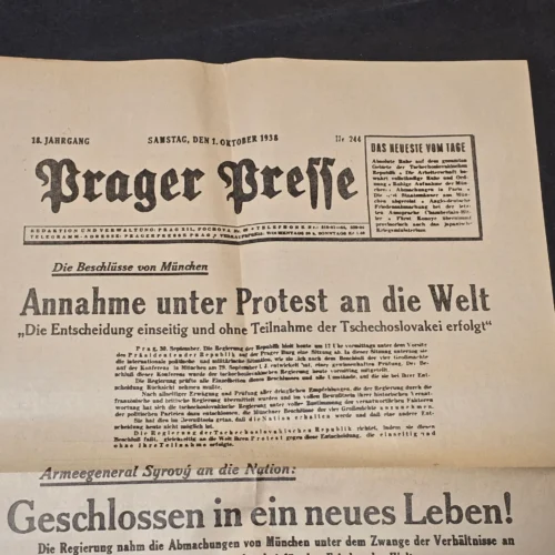 Third Reich German 1938 Prager Presse Newspaper Munich Agreement Sude Crisis Czechoslovakia