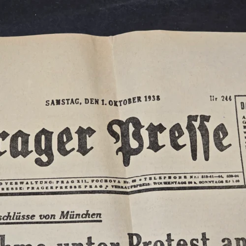 Third Reich German 1938 Prager Presse Newspaper Munich Agreement Sude Crisis Czechoslovakia