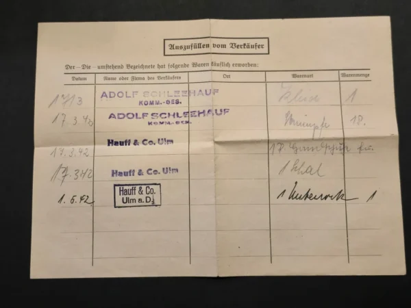 Third Reich WWII German Certificate for Purchase of Mourning Clothes 1942 Document