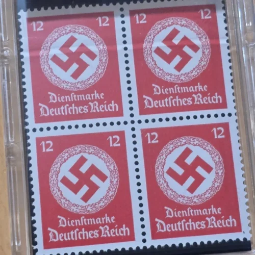 Third Reich WWII Nazi German NSDAP Swastika Stamp Block NSDAP MNH w Slab Case