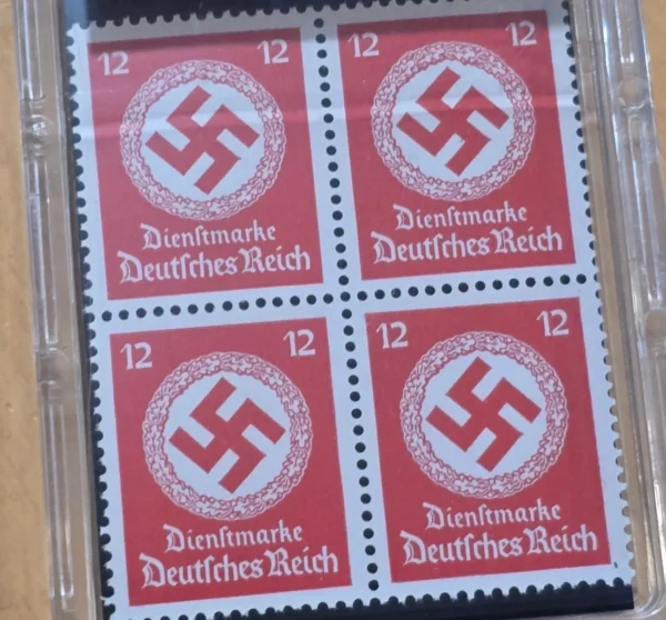 Third Reich WWII Nazi German NSDAP Swastika Stamp Block NSDAP MNH w Slab Case