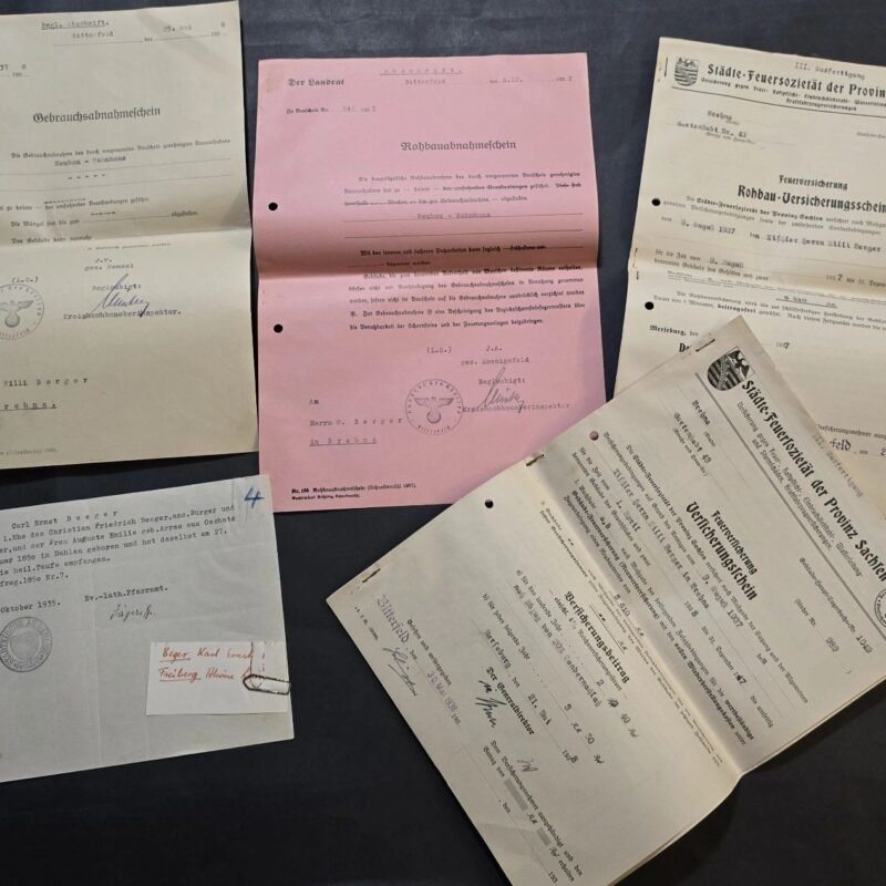 tr1.jpg Original 1935–1938 German Third Reich Document Group – Building Permits, Fire Insurance & Genealogical Record